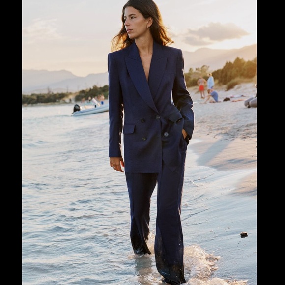 ZARA DOUBLE BREASTED LINEN BLAZER - Picture 3 of 7